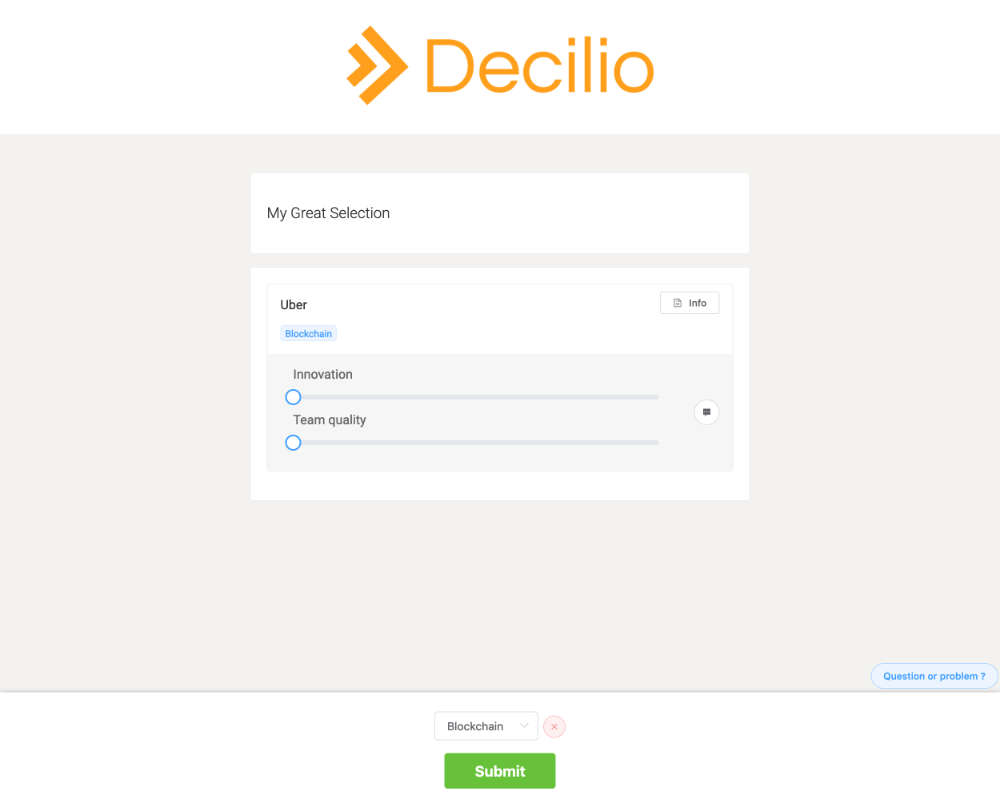 Decilio: item filtering