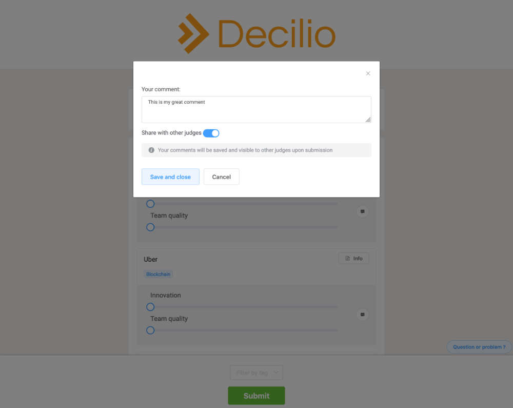 Decilio: how to post a shared comment