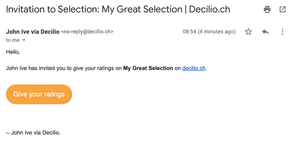 Decilio: Selection invitation